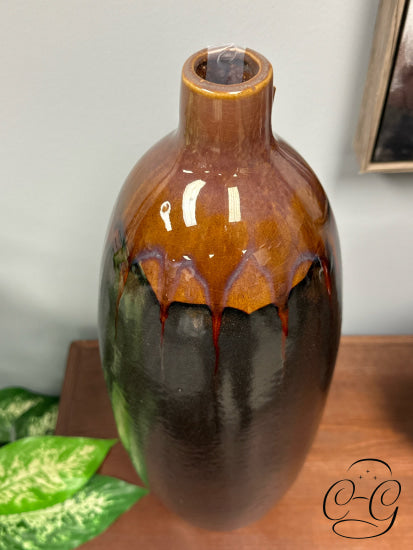 Amber Tall Ceramic Vase With Sparkle Grey Detailing