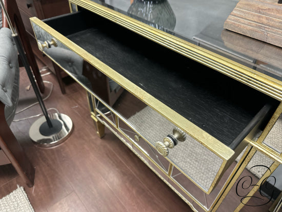 Antiqued Gold Leaf Trim Mirrored Chest/Dresser With 5 Drawers Chest