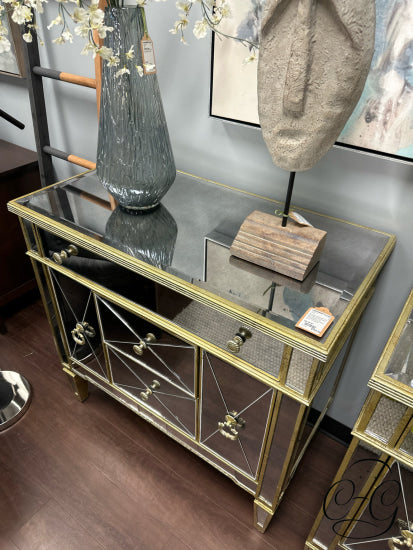 Antiqued Gold Leaf Trim Mirrored Chest/Dresser With 5 Drawers Chest