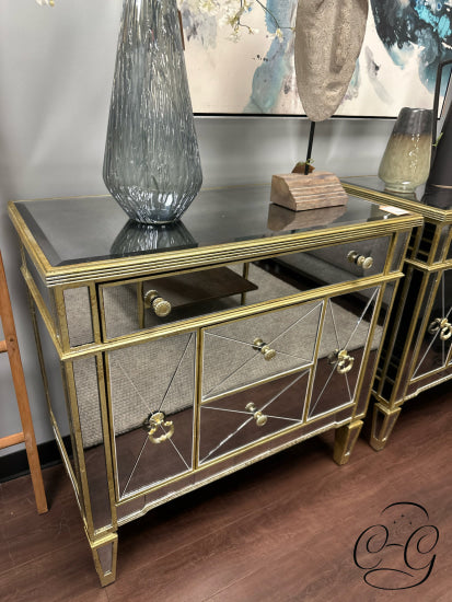 Antiqued Gold Leaf Trim Mirrored Chest/Dresser With 5 Drawers Chest