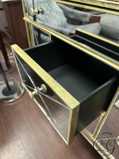 Antiqued Gold Leaf Trim Mirrored Chest/Dresser With 5 Drawers Chest