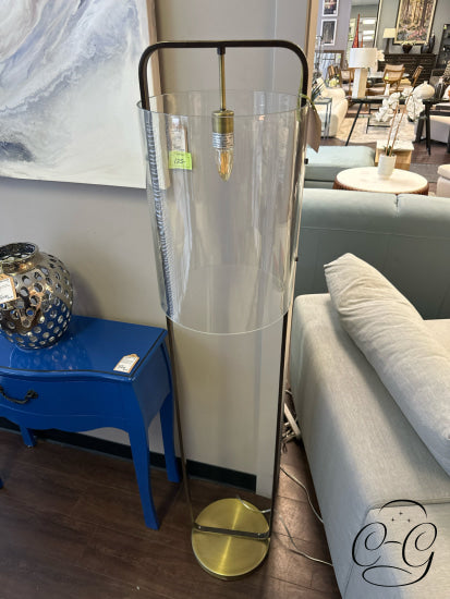 Antiqued Metal Floor Lamp With Clear Glass Round Shade Gold Base 12x61’’ Floor Lamp