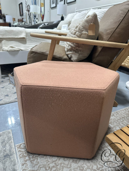 Apricot Wool Blend Hexagon Shape Ottoman 23x17x16’’ Ottoman