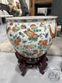 Asian Ceramic Butterfly & Flowers Planter With Stand