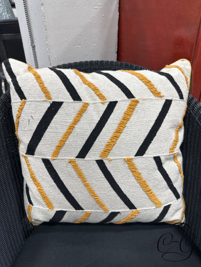 Beige Black Design Toss Pillow W/Mustard Fabric Back