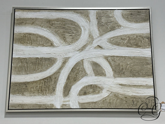 Beige Cream Textured Pattern Art In Silver Frame 36x48’’ Picture