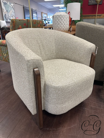 Beige Fabric Cuved Back Tub Chair With Dark Maple Legs 30x32x30’’ Chair