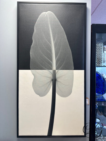 Black & Cream Leaf Art In Rectangular Frame (Blk Top/Cream Bottom) Artwork