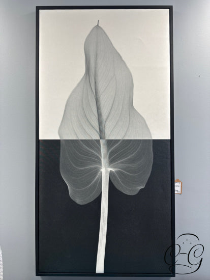 Black & Cream Leaf Art In Rectangular Frame (Cream Top/Blk Bottom) Artwork