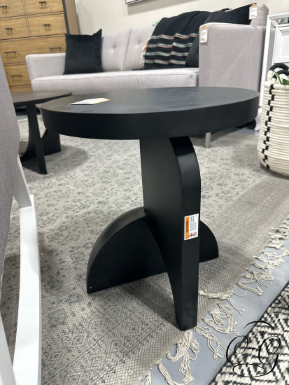 Black Finish Rubberwood Round Top Sculpted Cut Out Base End Table