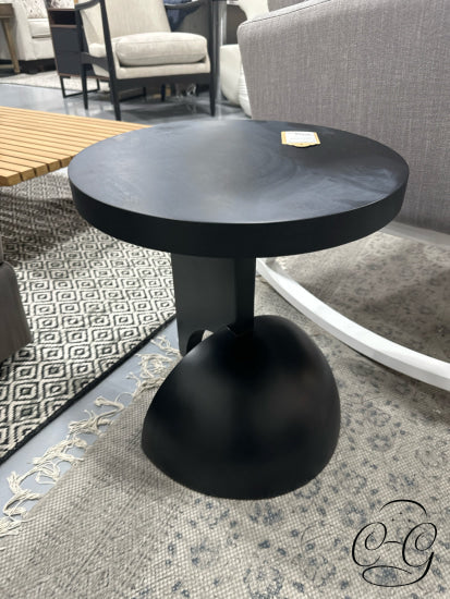 Black Finish Rubberwood Round Top Sculpted Cut Out Base End Table