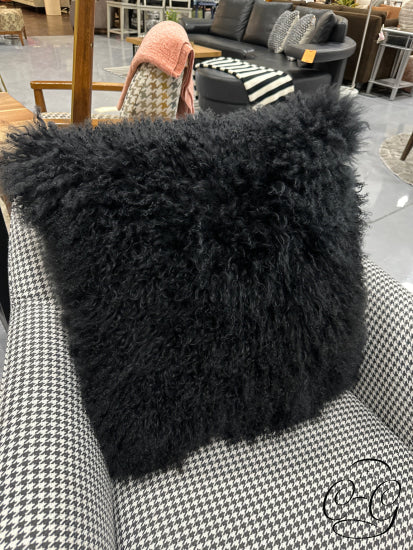 Black Large Mongolian Sheep Wool Toss Pillow