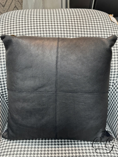 Black Leather Toss Pillow With Top Stitch