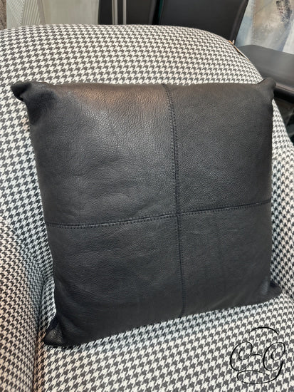Black Leather Toss Pillow With Top Stitch