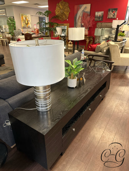 Black Long/Low Entertainment Stand W/3 Drawers Open Display Spaces 79x20x23’’ Entertainment Stand
