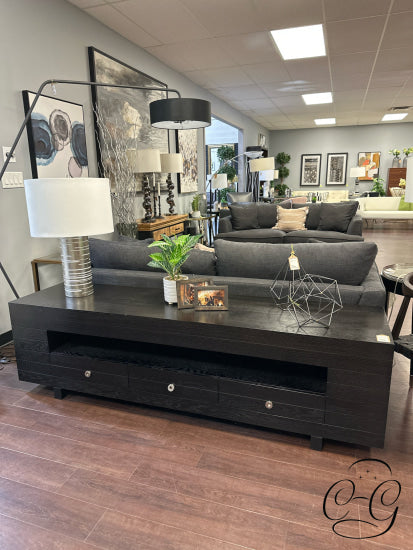 Black Long/Low Entertainment Stand W/3 Drawers Open Display Spaces 79x20x23’’ Entertainment Stand