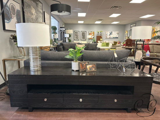 Black Long/Low Entertainment Stand W/3 Drawers Open Display Spaces 79x20x23’’ Entertainment Stand