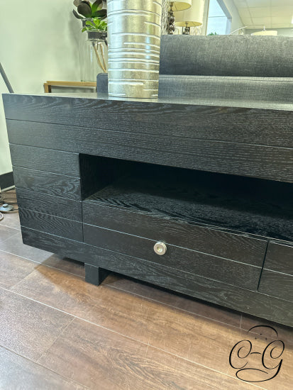 Black Long/Low Entertainment Stand W/3 Drawers Open Display Spaces 79x20x23’’ Entertainment Stand