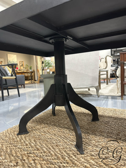Black Metal Top Dining Table With Wrought Iron Double Pedestal Base *Heavy* Only