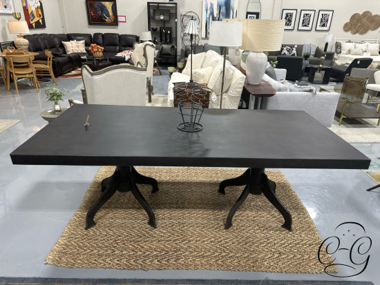 Black Metal Top Dining Table With Wrought Iron Double Pedestal Base *Heavy* Only