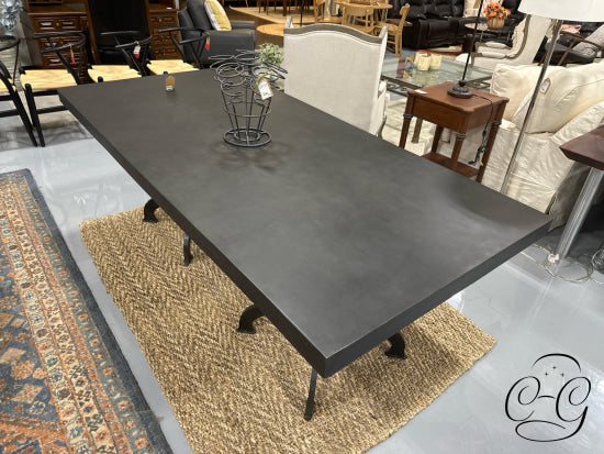 Black Metal Top Dining Table With Wrought Iron Double Pedestal Base *Heavy* Only
