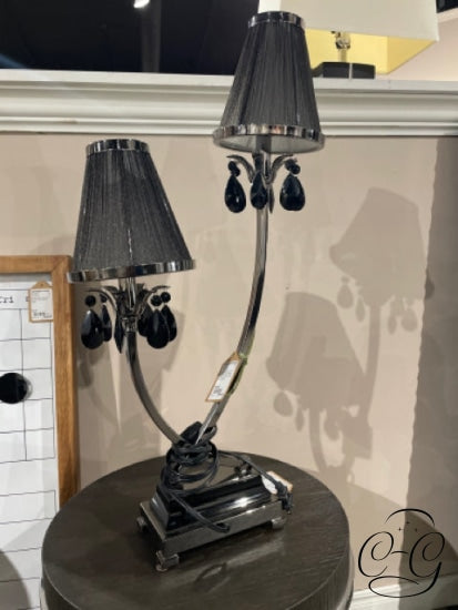 Black & Pewter Double Headed Lamp Table