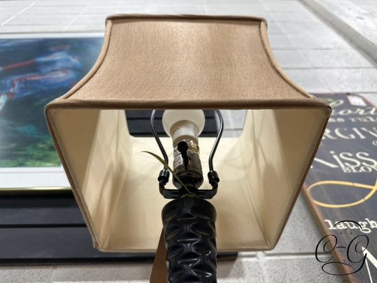 Black Rippled Body Table Lamp With Square Gold Shade