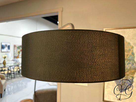 Black Steel Floor Lamp With Twice Bent Stem Round Wide Shade Marble Base