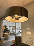 Black Steel Floor Lamp With Twice Bent Stem Round Wide Shade Marble Base