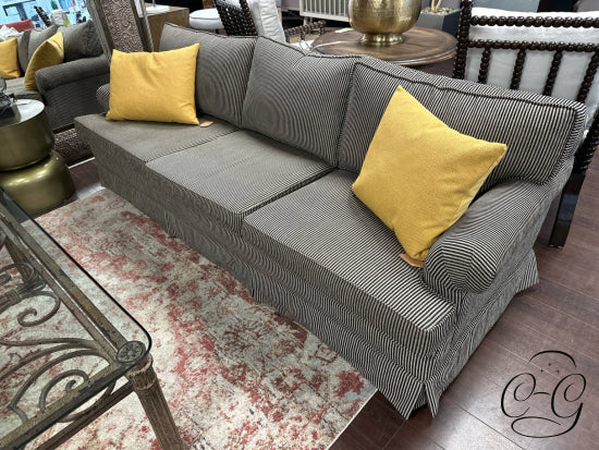 Black & Tan Striped Fabric 3 Seat Skirted Sofa 90x36x28’’ Sofa