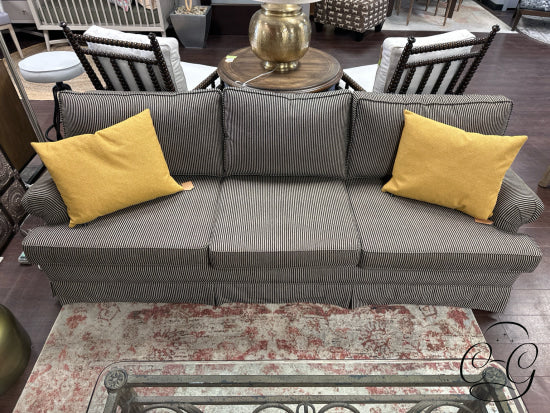 Black & Tan Striped Fabric 3 Seat Skirted Sofa 90x36x28’’ Sofa