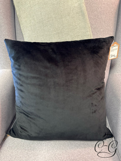 Black Velvet Toss Pillow With Gold Finish Zipper Down Filled