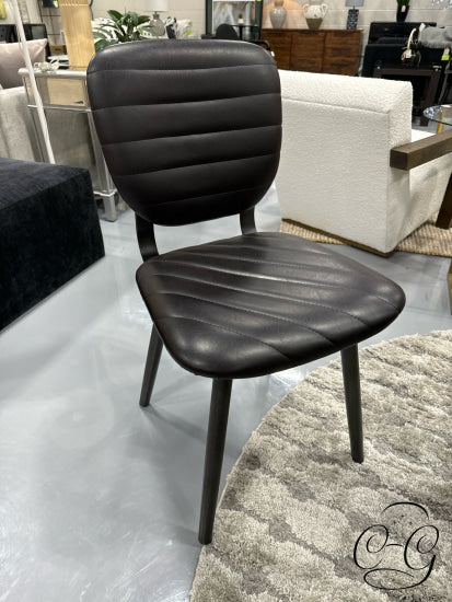 Black Vinyl Dining Chair W/Slanted Stitching Dark Metal Legs