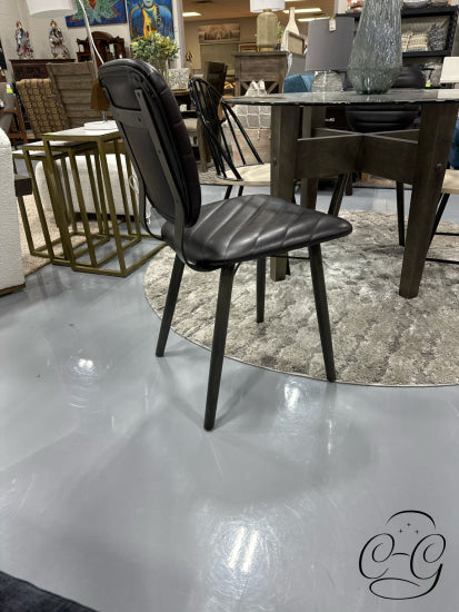 Black Vinyl Dining Chair W/Slanted Stitching Dark Metal Legs