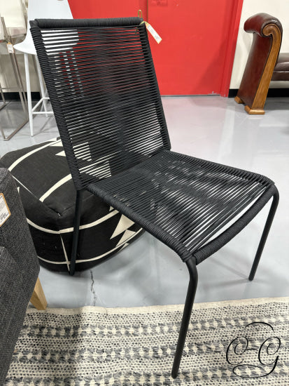 Black Woven Plastic Rope/Strap Design Indoor/Outdoor Patio Chair