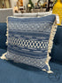 Blue/Beige Multi Pattern Toss Pillow W/Beige Fringe