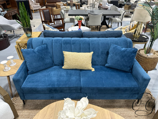 Blue Channeled Tight Back 2 Seater Sofa With Black Legs 78x36x34’’ Sofa