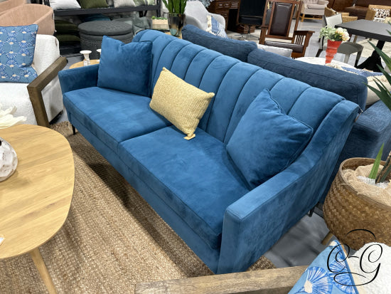 Blue Channeled Tight Back 2 Seater Sofa With Black Legs 78x36x34’’ Sofa