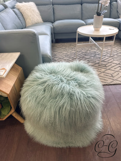 Blue/Green Soft Plush Long Haired Textured Pouf 20x17’’ Home Decor