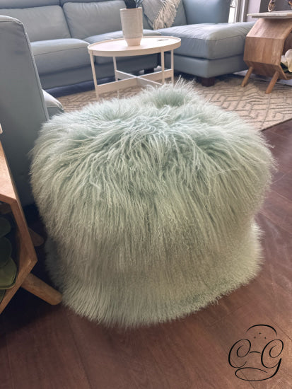 Blue/Green Soft Plush Long Haired Textured Pouf 20x17’’ Home Decor