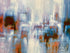 Blue Orange Abstract Canvas Cityscape Under Haze Artwork On