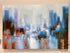 Blue Orange Abstract Canvas Cityscape Under Haze Artwork On