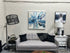 Blue White Abstract Flower Canvas Art Floating In Silver Frame Picture