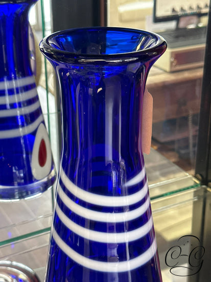 Blue With White & Red Design Glass Vase Home Decor