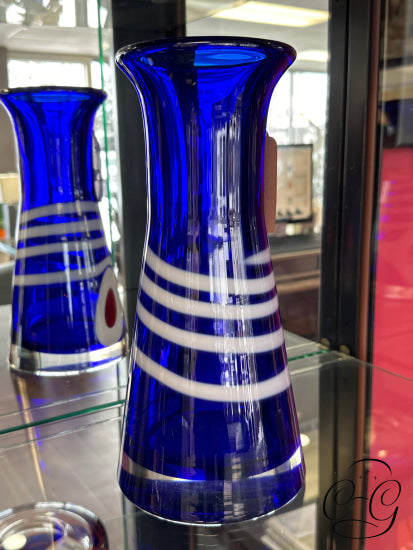 Blue With White & Red Design Glass Vase Home Decor