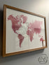Blush Pink World Map Picture On Cream Background Light Wood Frame