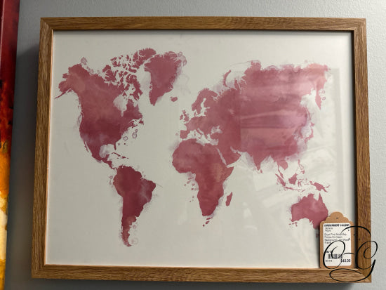 Blush Pink World Map Picture On Cream Background Light Wood Frame