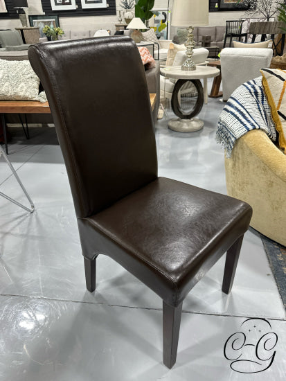 Brown Bycast Parson Dining Chair With Rolled Top Dark Legs 18x24x38’’ Dining Chair