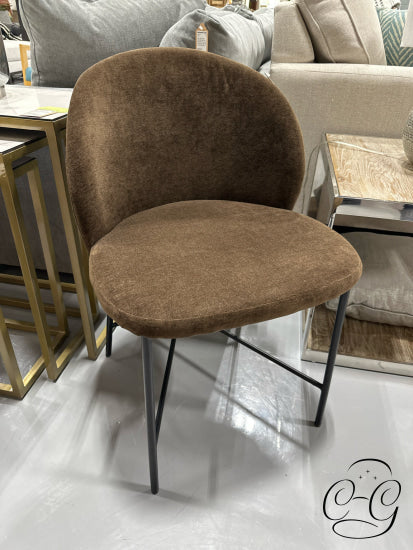 Brown Fabric Dining Chair With Black Metal Legs