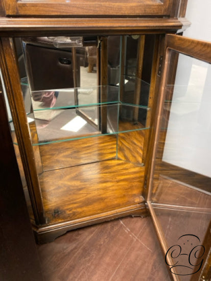 Brown Wood & Glass Curio Cabinet With 3 Shelves Lighted